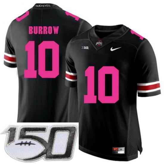 Ohio State Buckeyes 10 Joe Burrow Black 2018 Breast Cancer Awareness College Football Stitched 150th Anniversary Patch Jersey